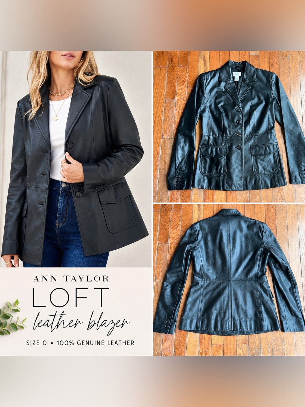 LOFT Black Leather Blazer Jacket Size 0